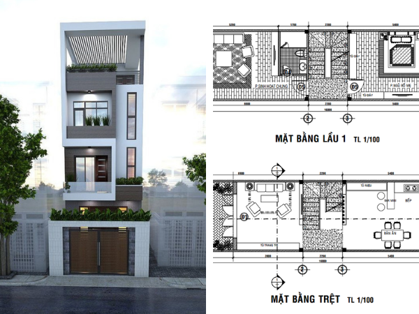 Download bản vẽ cad nhà phố 3 tầng, 4 tầng cực đẹp tại đây